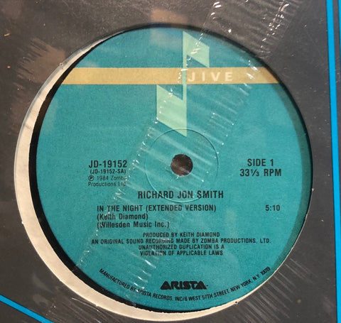 Richard Jon Smith – In The Night - Mint- 12" Single Record 1984 Jive USA Vinyl - Disco / Funk