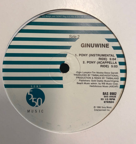 Ginuwine – Pony (Ride It Mix) - VG+ 12" Single Record 1996 USA 550 Music RARE Vinyl - Hip Hop