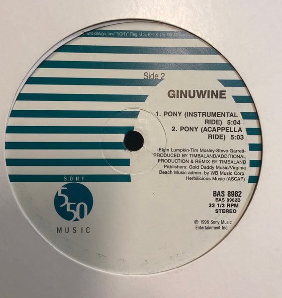 Ginuwine – Pony (Ride It Mix) - VG+ 12" Single Record 1996 USA 550 Music RARE Vinyl - Hip Hop - Shuga Records