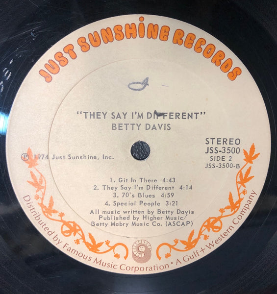 Betty Davis – They Say I'm Different - VG- (lower grade Plays VG) LP Record 1974 Just Sunshine Original Vinyl - Soul / Funk / Blues Rock - Shuga Records