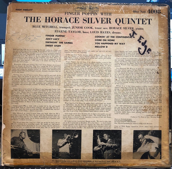 The Horace Silver Quintet – Finger Poppin' With The Horace Silver Quintet - VG (VG- cover) LP Record 1959 Blue Note USA Mono Vinyl - Jazz / Hard Bop - Shuga Records