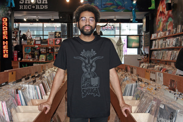 Shuga Records 'Baphomet' Design 2018 Repress Dark Gray on Black T-Shirt