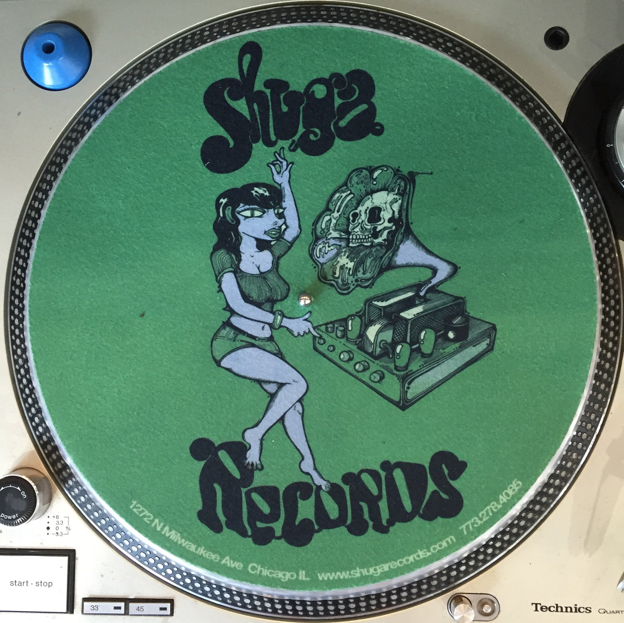 Shuga Records 2015 Limited Edition Vinyl Record Slipmat Dark Green Girl with Victrola
