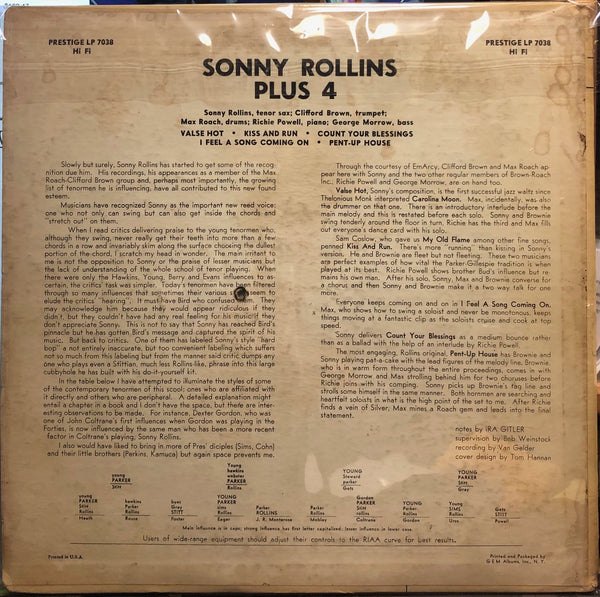 Sonny Rollins – Plus 4 - VG+ LP Record 1957 Prestige USA Mono Original Vinyl & Alternate cover