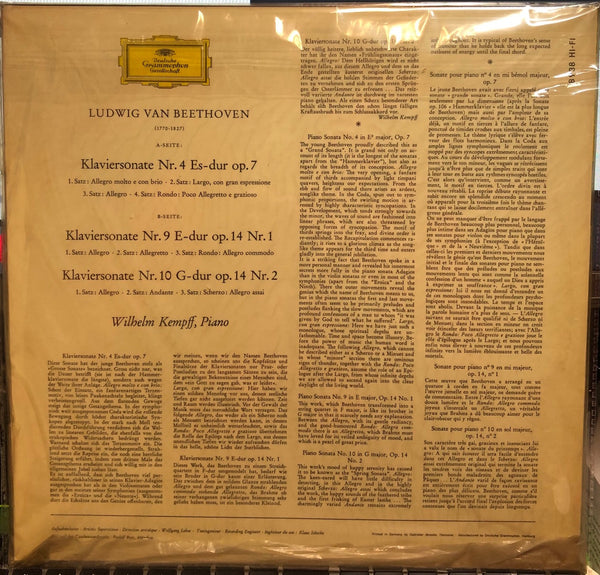 Wilhelm Kempff - Beethoven – Piano Sontatas No. 4,9 & 10 - New LP Record 1966 Deutsche Grammophon Germany Mono Original Vinyl - Classical - Shuga Records