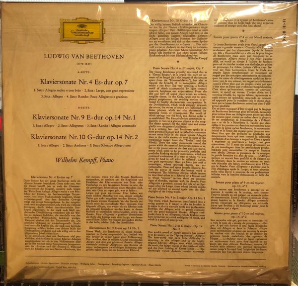 Wilhelm Kempff - Beethoven – Piano Sontatas No. 4,9 & 10 - New LP Record 1966 Deutsche Grammophon Germany Mono Original Vinyl - Classical