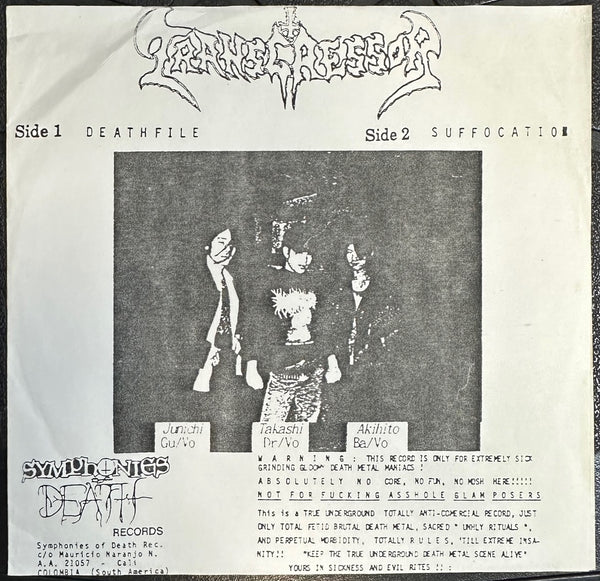 Transgressor – Morbid Brochus - VG+ 7" Single Record 1992 Symphonies Of Death Colombia White Label Vinyl & Insert - Grindcore / Death Metal - Shuga Records