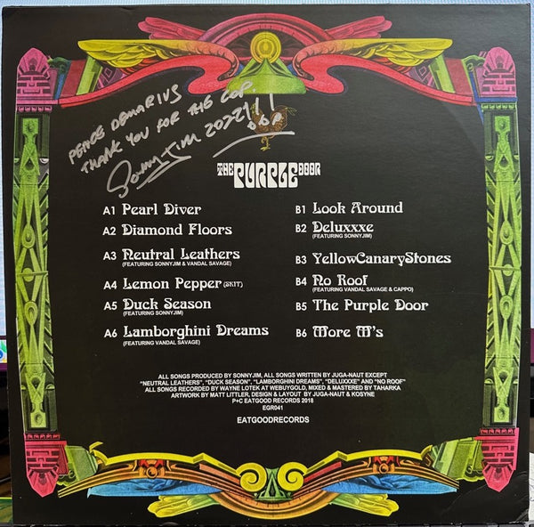 Signed Autographed - Juga-Naut & SonnyJim – The Purple Door - Mint- LP Record 2018 Eat Good UK Vinyl - Hip Hop - Shuga Records