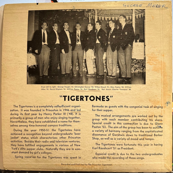 Princeton Tigertones – Songs Of the Tigertones - VG+ 10" EP Record 1952 Self Released USA Vinyl - Pop / Vocal
