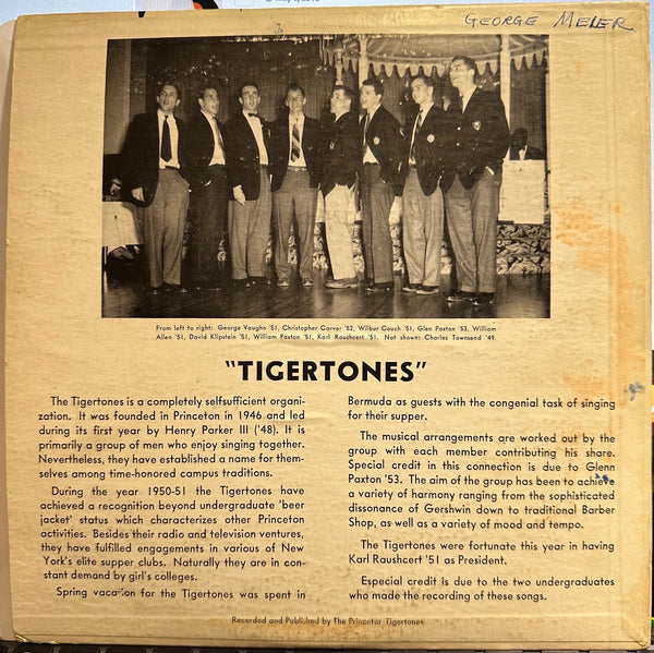 Princeton Tigertones – Songs Of the Tigertones - VG+ 10" EP Record 1952 Self Released USA Vinyl - Pop / Vocal - Shuga Records