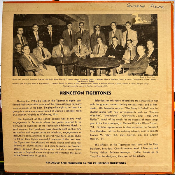 Princeton Tigertones – 1953 - VG+ 10" EP Record 1953 Self Released USA Vinyl - Pop / Vocal - Shuga Records