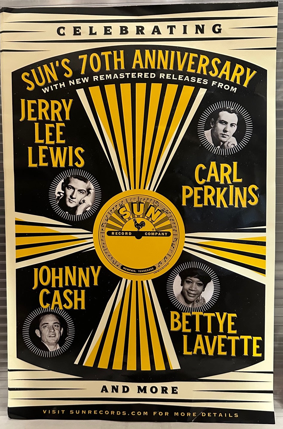 Johnny Cash / Carl Perkins / Jerry Lee Lewis / Bettye lavette - Sun Records 70th Anniversay Promo Poster 11" x 17" - Shuga Records