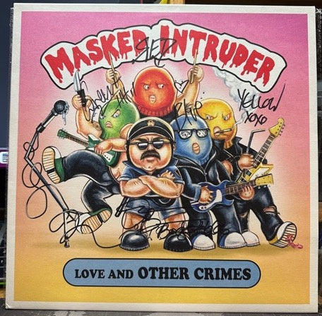 Signed Autographed - Masked Intruder – Love And Other Crimes - Mint- LP Record 2016 Pure Noise Hot Pink & Baby Blue Smash Vinyl - Pop Punk