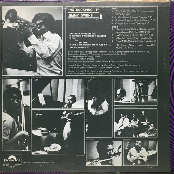 Jimmy Owens – No Escaping It - VG+ LP Record 1970 Polydor USA Vinyl - Jazz / Soul-Jazz / Jazz-Funk - Shuga Records