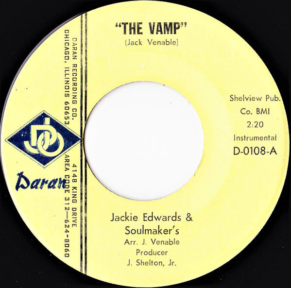 Jackie Edwards & Soulmaker's – The Vamp / Let Me Love You - New 7" Single Record 1968 Daran Blue Logo Vinyl - Chicago Northern Soul - Shuga Records