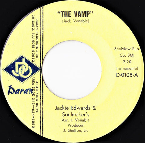 Jackie Edwards & Soulmaker's – The Vamp / Let Me Love You - New (old stock) 7" Single Record 1968 Daran USA (Blue Logo) Vinyl - Chicago Northern Soul