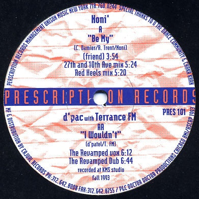 Noni / D'Pac With Terrance FM – Be My / I Wouldn't - VG 12" Single Record 1993 Prescription USA Vinyl - Chicago House / Deep House
