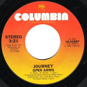 Journey - Open Arms / Little Girl - VG+ 7" Single 45 Record 1981 USA - Soft Rock - Shuga Records