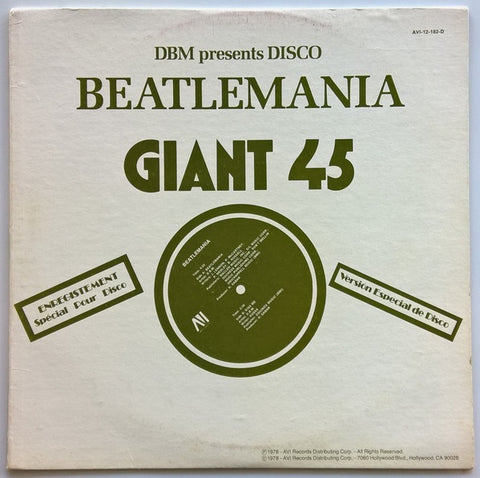 D.B.M. – Beatlemania - Mint- 12" Single Record 1978 AVI USA Vinyl - Disco / Funk