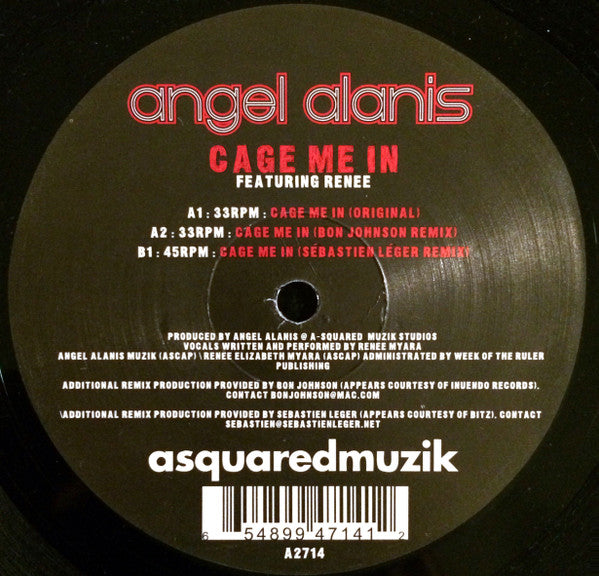 Angel Alanis Featuring Renee – Cage Me In - New 12" Single Record 2007 A Squared Muzik USA Vinyl - Chicago House / Electro - Shuga Records