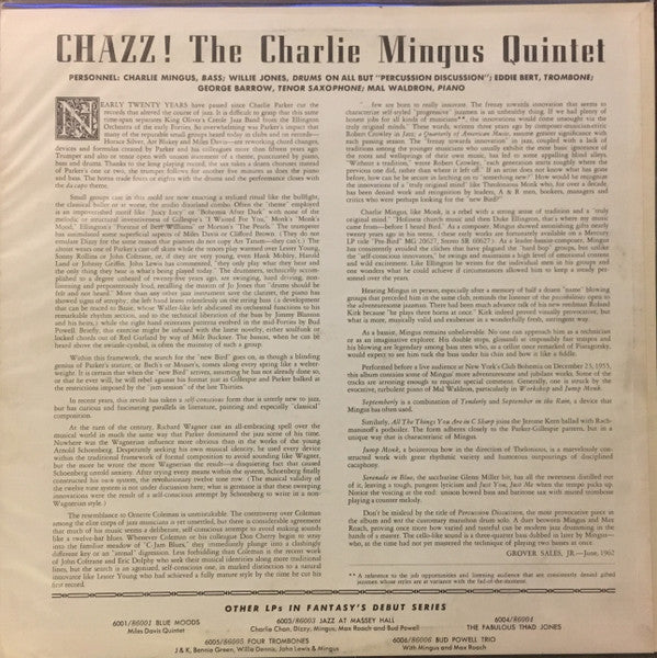 The Charlie Mingus Quintet – Chazz! (1956) - VG+ LP Record 1962 Fantasy USA Stereo Vinyl - Jazz / Hard Bop / Cool Jazz - Shuga Records