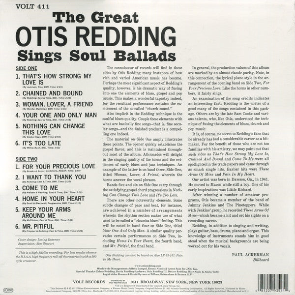 Otis Redding ‎– The Great Otis Redding Sings Soul Ballads (1965) - New LP Record 2017 Volt/Rhino Europe Import 180 gram Vinyl - Soul - Shuga Records
