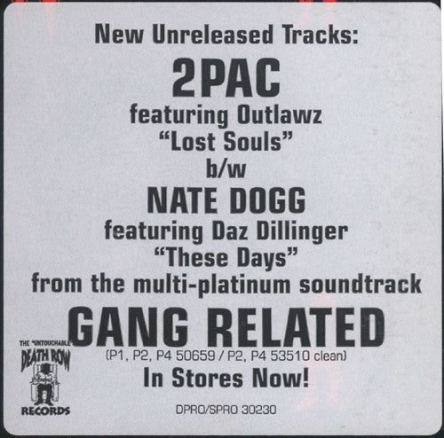 2Pac Featuring Outlawz / Nate Dogg Featuring Daz Dillinger - Lost Souls / These Days - VG+ 12" Single Record 1997 Death Row USA Promo Vinyl - Hip Hop / Gangsta - Shuga Records