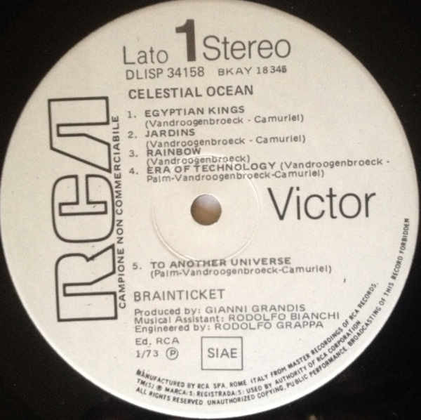 Brainticket – Celestial Ocean - Mint- LP Record 1973 RCA Victor Italy White Label Promo Vinyl & Poster - Krautrock / Psychedelic Rock / Space Rock - Shuga Records