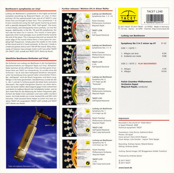 Rajski & Polish Chamber Philharmonic Orchestra - ‎Beethoven – Symphony No.5 In C Minor Op. 67 - New Lp Record 2017 TACET German Import Half-Speed Mastered Vinyl - Classical - Shuga Records