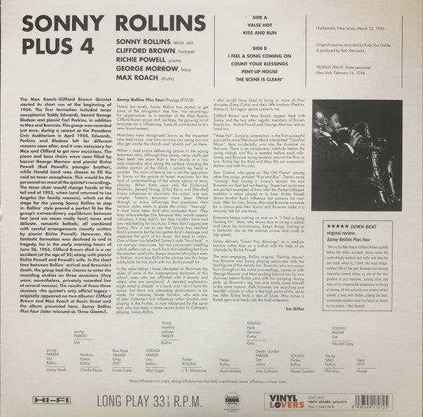 Sonny Rollins, Clifford Brown, Max Roach, Richie Powell, George Morrow ‎– Sonny Rollins Plus 4 (1956) - New LP Record 2017 Vinyl Lovers Europe Vinyl - Jazz / Hard Bop - Shuga Records