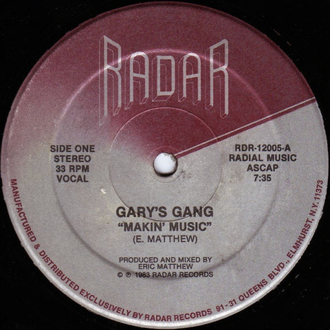 Gary's Gang – Makin' Music - Mint- 12" Single Record 1983 Radar Vinyl - Disco / Boogie