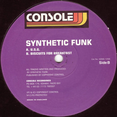 Synthetic Funk – U.S.G. - New 12" Single Record Console UK Voinyl - Tech House