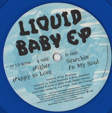 Ricky Bradshaw – Liquid Baby EP - VG+ 12" Single Record 1996 Antman Blue Transparent Vinyl - Chicago House / Deep House