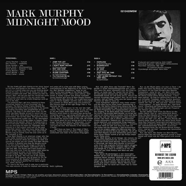 Mark Murphy – Midnight Mood (1968) - New LP Record 2021 MPS German Import 180 gram Vinyl - Soul-Jazz / Latin Jazz - Shuga Records