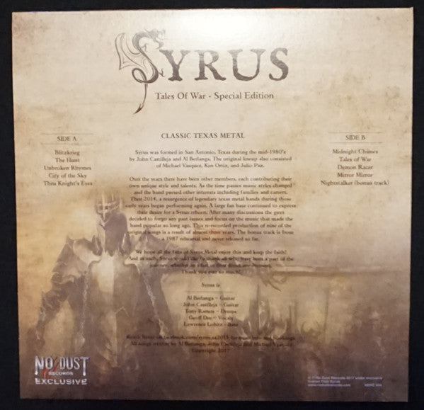 Syrus ‎– Tales Of War - New LP Record 2017 No Dust Europe Import Red Vinyl & Numbered - Power Metal / Progressive Metal