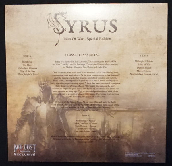 Syrus ‎– Tales Of War - New LP Record 2017 No Dust Europe Import Red Vinyl & Numbered - Power Metal / Progressive Metal - Shuga Records