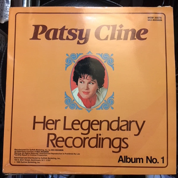 Patsy Cline ‎– Her Legendary Recordings Album 1 - VG Lp Record 1986 USA - Country