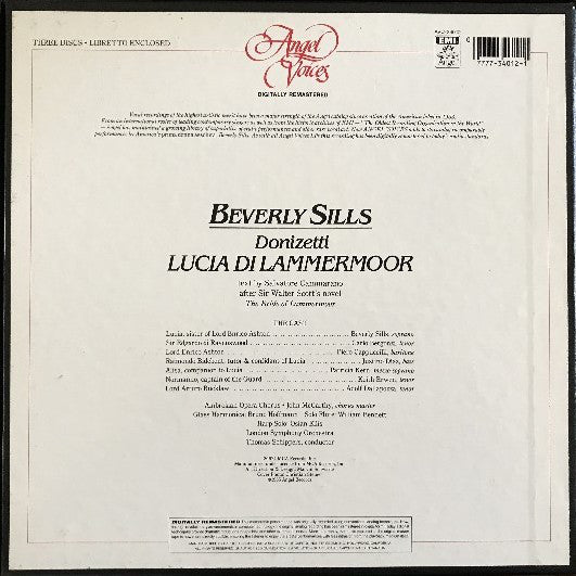 Beverly Sills, Carlo Bergonzi, Piero Cappuccilli, Justino Diaz, London Symphony Orchestra, Thomas Schippers ‎– Donizetti - Lucia Di Lammermoor (1971) - New 3 LP Record Box Set 1985 Angel USA Vinyl & Book - Classical / Opera - Shuga Records
