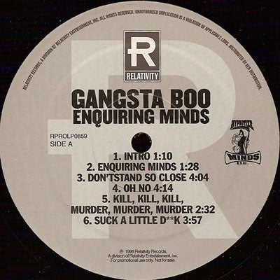 Gangsta Boo – Enquiring Minds - VG+ 2 LP Record 1998 Relativity Hypnotize Minds USA Promo Vinyl - Hip Hop / Crunk