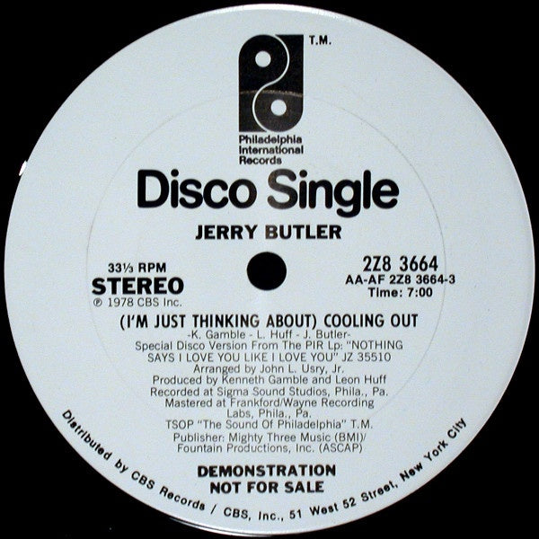 Jerry Butler – (I'm Just Thinking About) Cooling Out - Mint- 12" Single Record 1978 Philadelphia International Vinyl - Disco