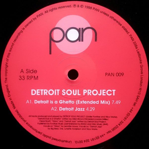 Detroit Soul Project - Detroit Is A Ghetto - New 12" Single Record 1998 PAN UK Vinyl - Future Jazz / Deep House