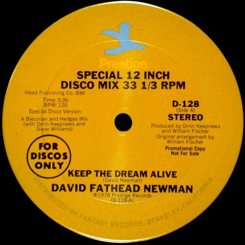 David Fathead Newman – Keep The Dream Alive / Clouds  - VG+ 12" Single Record 1978 Prestige Vinyl - Disco / Jazz-Funk