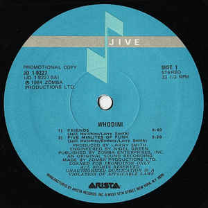 Whodini ‎– Friends / Five Minutes Of Funk - VG+ 12" Single Record 1994 USA Promo Vinyl - Hip Hop / Electro