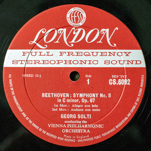CS 6092 TAS Solti - Beethoven  Symphony No. 5 - VG+ LP Record 1959 London ffss UK Blue Back WB Vinyl - Classical - Shuga Records