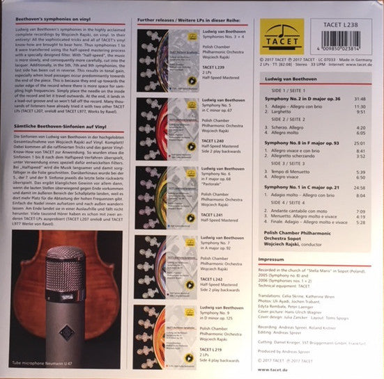 Ludwig van Beethoven, Polish Chamber Philharmonic Orchestra, Wojciech Rajski ‎– Symphonies Nos. 1, 2 + 8 - New 2 Lp Record 2017 TACET German Import Half-Speed Mastered Vinyl - Classical - Shuga Records
