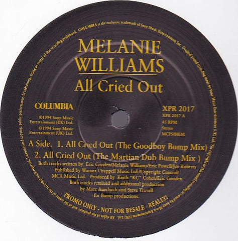 Melanie Williams – All Cried Out - VG+ 12" Single Record 1994 UK Import Columbia Vinyl - House