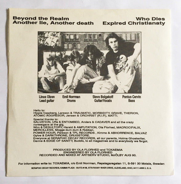 Toxaemia – Beyond The Realm - Mint- 7" EP Record 1990 Seraphic Decay USA Mint Green Marble Vinyl - Death Metal - Shuga Records