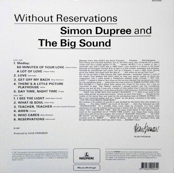 Simon Dupree & The Big Sound – Without Reservations (1967) - New LP Record 2018 Music On Vinyl Europe Import 180 gram Vinyl - Pop Rock - Shuga Records