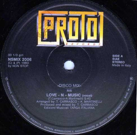 Ris – Love-N-Music - VG+ 12" Single Record 1983 Proto Italy Vinyl - Italo-Disco