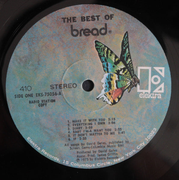 Bread ‎– The Best Of Bread - VG Lp Record 1973 Elektra Greece Import Promo Vinyl - Classic Rock